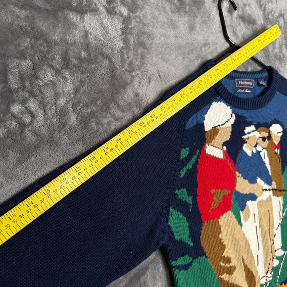 Vintage Hathaway Hand-Intarsia Knit Gold Swinger Club Pullover Crewneck Medium - Picture 6 of 8
